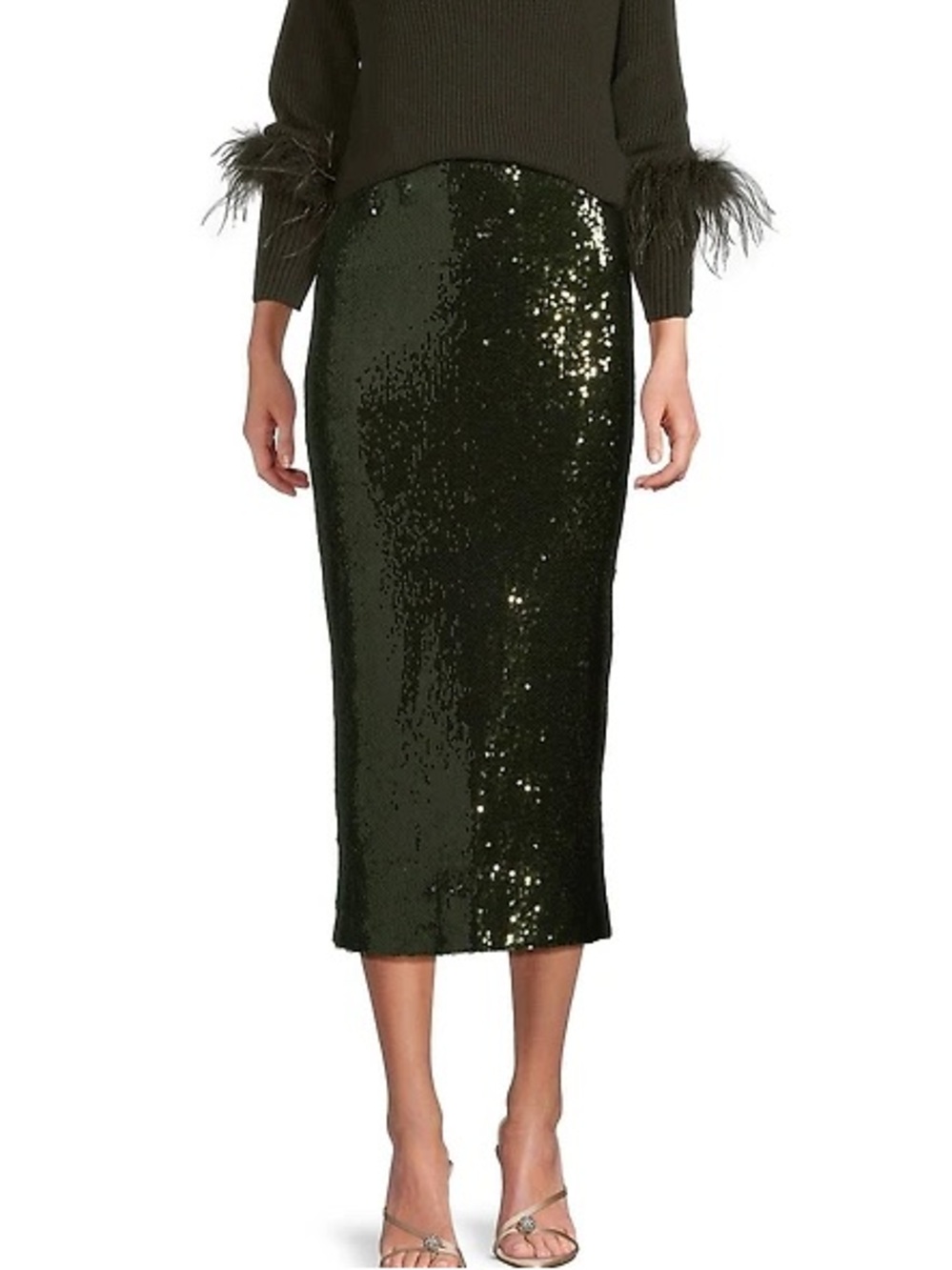 Dark Green Sequin Pencil Skirt - Women's
